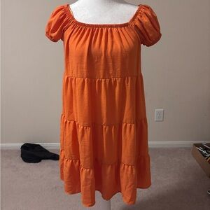 Riley & Rae Orange Tiered Puff Sleeve Sundress